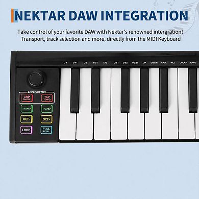 25-Key MIDI Keyboard Controller, Compact USB/DAW Integrated with 8 Drum Pads, 8 Knobs & OLED Display