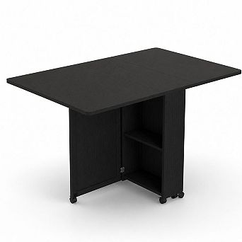 Folding Dining Table with Storage, Space Saving Kitchen Table with 6 Wheels