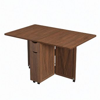 Folding Dining Table with Storage, Space Saving Kitchen Table with 6 Wheels