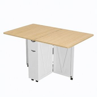 Folding Dining Table with Storage, Space Saving Kitchen Table with 6 Wheels