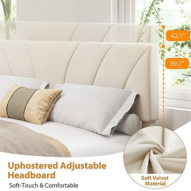 Velvet Platform Bed with 2 Storage Drawers Adjustable Headboard, No Box Spring Needed, Easy Assemb
