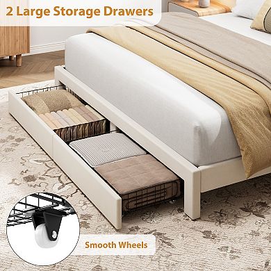 Velvet Platform Bed with 2 Storage Drawers Adjustable Headboard, No Box Spring Needed, Easy Assemb