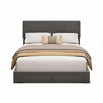 Velvet Platform Bed with 2 Storage Drawers Adjustable Headboard, No Box Spring Needed, Easy Assemb