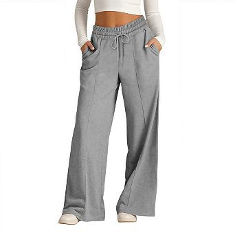 Women Wide Leg Middle Crease Sweatpants Casual High Waist Lounge Yoga Pants with Pockets