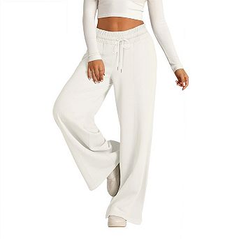 Women Wide Leg Middle Crease Sweatpants Casual High Waist Lounge Yoga Pants with Pockets
