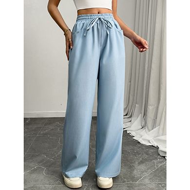 Women's High Waist Wide Leg Pants Drawstring Casual Trousers