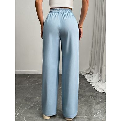 Women's High Waist Wide Leg Pants Drawstring Casual Trousers