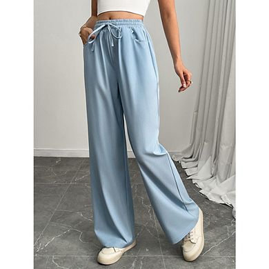 Women's High Waist Wide Leg Pants Drawstring Casual Trousers