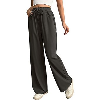 Women's High Waist Wide Leg Pants Drawstring Casual Trousers