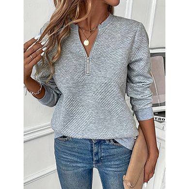 Women's Half Zip Sweatshirt Long Sleeve Casual Pullover with Textured