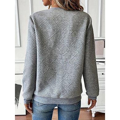 Women's Half Zip Sweatshirt Long Sleeve Casual Pullover with Textured