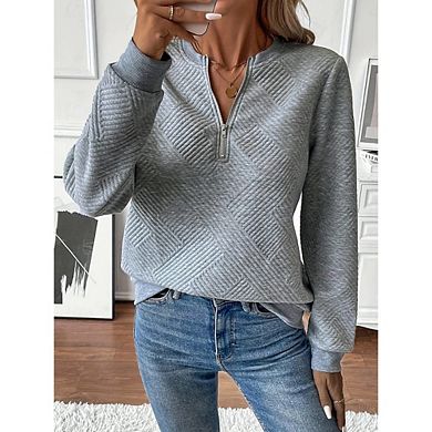 Women's Half Zip Sweatshirt Long Sleeve Casual Pullover with Textured