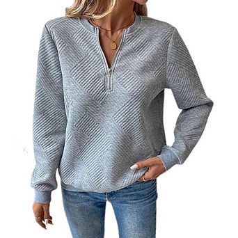 Women's Half Zip Sweatshirt Long Sleeve Casual Pullover with Textured