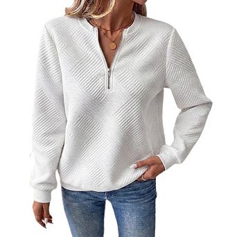 Women's Half Zip Sweatshirt Long Sleeve Casual Pullover with Textured