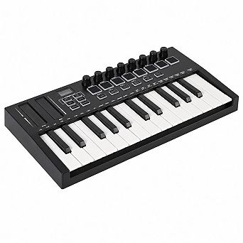 25-Key MIDI Keyboard Controller, Compact USB/DAW Integrated with 8 Drum Pads, 8 Knobs & OLED Display