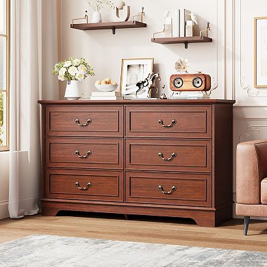 6 Drawer Dresser Storage Cabinet Wood Chest Organizer for Home