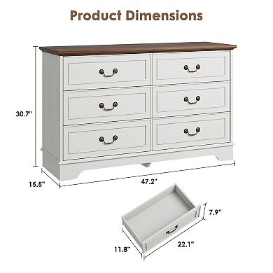 6 Drawer Dresser Storage Cabinet Wood Chest Organizer for Home