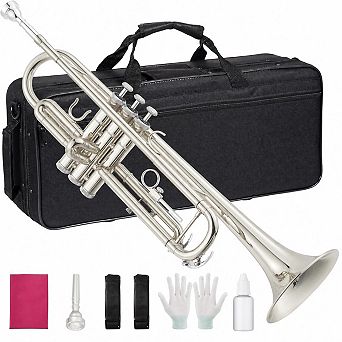 Bb Trumpet for Beginners, B-Flat Gold Nickel Plated Brass Trumpet with Hard Case