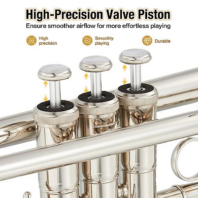 Bb Trumpet for Beginners, B-Flat Gold Nickel Plated Brass Trumpet with Hard Case