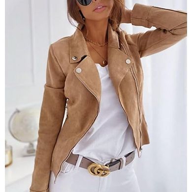 Women's Suede Moto Jacket Asymmetrical Zip Short Biker Coat