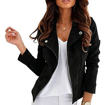 Women's Suede Moto Jacket Asymmetrical Zip Short Biker Coat