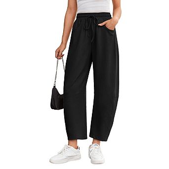 Women's Barrel Leg Drawstring Elastic Waisted Casual Palazzo Sweatpant with Pockets