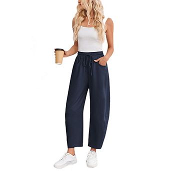 Women's Barrel Leg Drawstring Elastic Waisted Casual Palazzo Sweatpant with Pockets