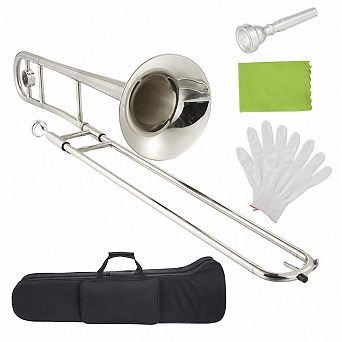 B Flat Alto Trombone for Beginners & Students with Mouthpiece, Case, Cleaning Cloth, Gloves & Rod
