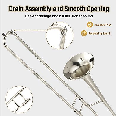 B Flat Alto Trombone for Beginners & Students with Mouthpiece, Case, Cleaning Cloth, Gloves & Rod