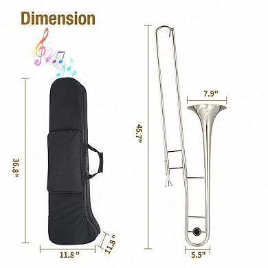 B Flat Alto Trombone for Beginners & Students with Mouthpiece, Case, Cleaning Cloth, Gloves & Rod