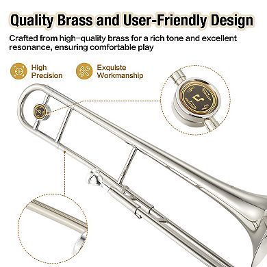 B Flat Alto Trombone for Beginners & Students with Mouthpiece, Case, Cleaning Cloth, Gloves & Rod