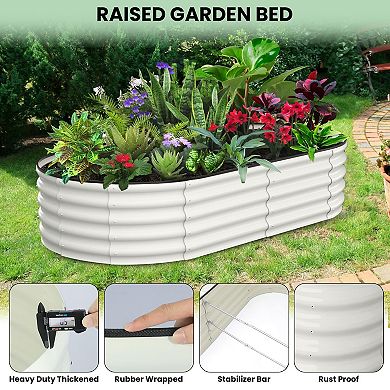 2 Pcs Oval Raised Garden Bed 6x3x1ft, Galvanized Metal Planter with Open Base