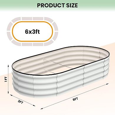 2 Pcs Oval Raised Garden Bed 6x3x1ft, Galvanized Metal Planter with Open Base