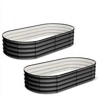 2 pc Oval Raised Garden Bed 6x3x1ft, Galvanized Metal Planter with Open Base