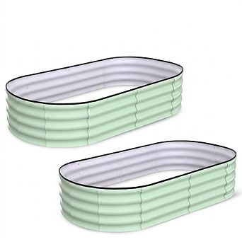 2 pc Oval Raised Garden Bed 6x3x1ft, Galvanized Metal Planter with Open Base