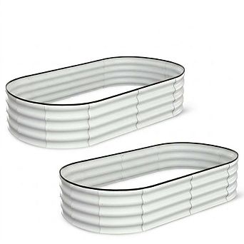 2 pc Oval Raised Garden Bed 6x3x1ft, Galvanized Metal Planter with Open Base