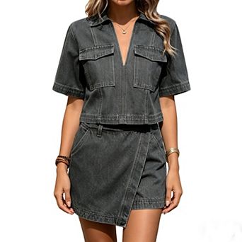 Women's Wash Irregular Wrap Summer Denim Skort Casual High Waist Boho Shorts With Pockets