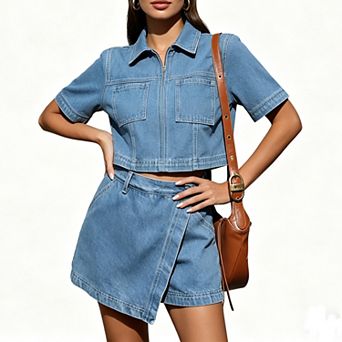 Women's Wash Irregular Wrap Summer Denim Skort Casual High Waist Boho Shorts With Pockets