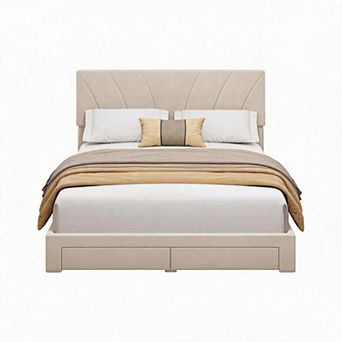 Velvet Platform Bed with 2 Storage Drawers Adjustable Headboard, No Box Spring Needed, Easy Assemb