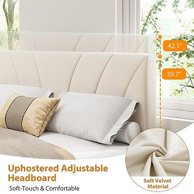 Velvet Platform Bed with 2 Storage Drawers Adjustable Headboard, No Box Spring Needed, Easy Assemb