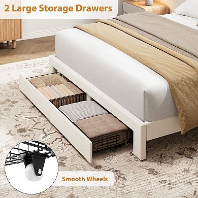 Velvet Platform Bed with 2 Storage Drawers Adjustable Headboard, No Box Spring Needed, Easy Assemb