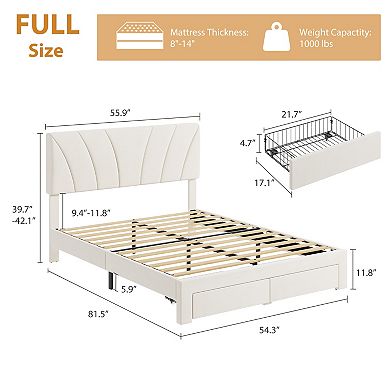 Velvet Platform Bed with 2 Storage Drawers Adjustable Headboard, No Box Spring Needed, Easy Assemb