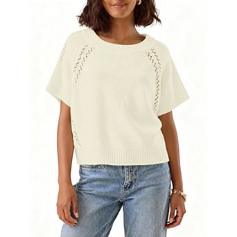 Sweaters for Women Short Sleeve Crewneck Knit Loose Pullover Top