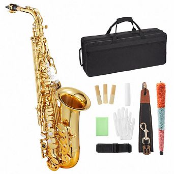 Alto Saxophone for Beginners, E-Flat Full Kit with Carrying Case, Strap & Cleaning Brush