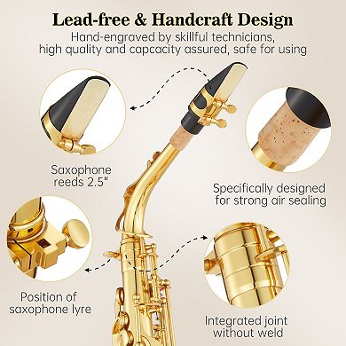 Alto Saxophone for Beginners, E-Flat Full Kit with Carrying Case, Strap & Cleaning Brush