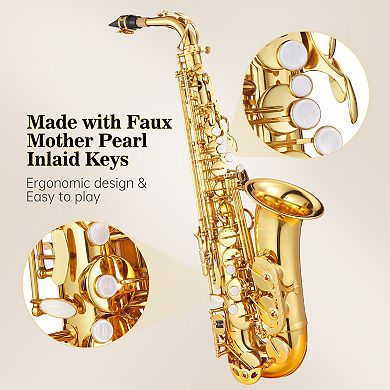 Alto Saxophone for Beginners, E-Flat Full Kit with Carrying Case, Strap & Cleaning Brush