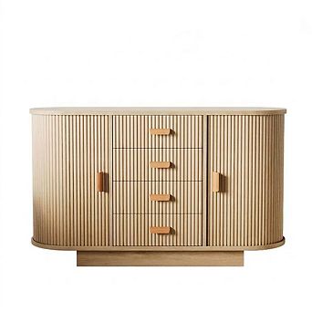 Functional Buffet Sideboard Cabinet, Accent Storage Console with Drawers & Arched Sliding Doors