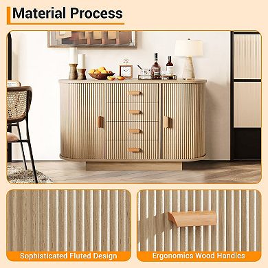 Functional Buffet Sideboard Cabinet, Accent Storage Console with Drawers & Arched Sliding Doors