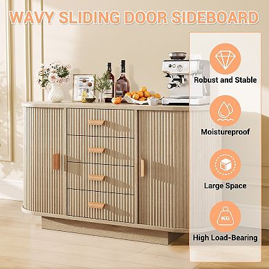 Functional Buffet Sideboard Cabinet, Accent Storage Console with Drawers & Arched Sliding Doors