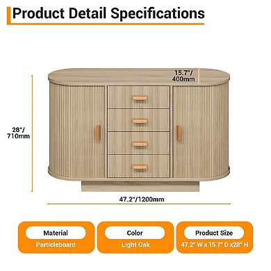 Functional Buffet Sideboard Cabinet, Accent Storage Console with Drawers & Arched Sliding Doors